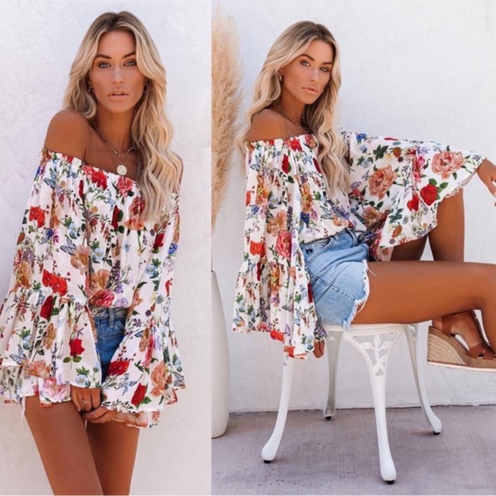 Vici Summer Harvest Off The Shoulder Bell Sleeve Top